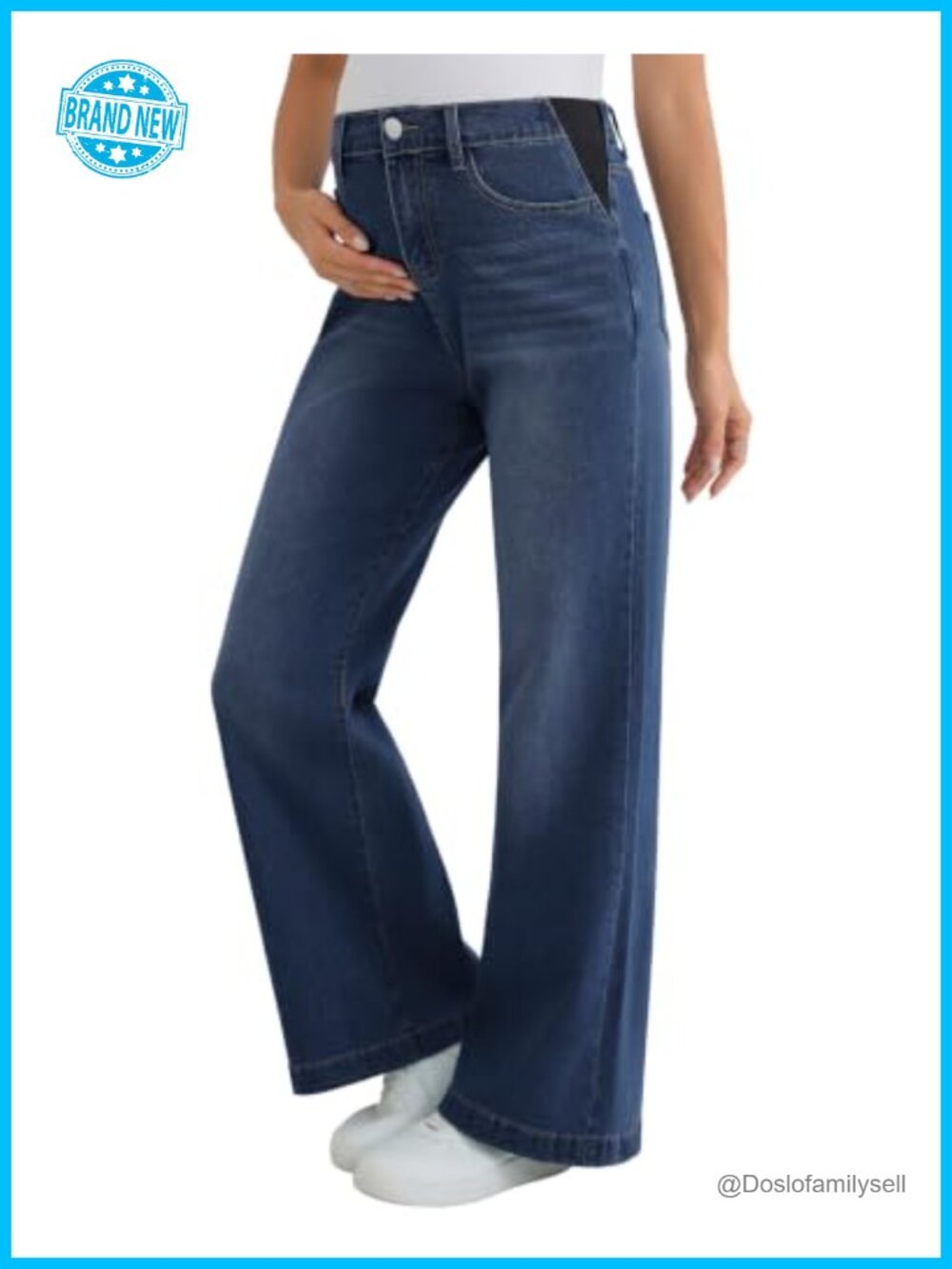 Maternity Wide Leg Flare Jeans Stretch Denim Pregnancy Pants with Pockets